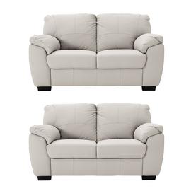 Argos Home Milano Pair of Leather 2 Seater Sofa - Light Grey