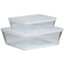 Pyrex Set of 2 Glass Roasters with Plastic Storage Lids