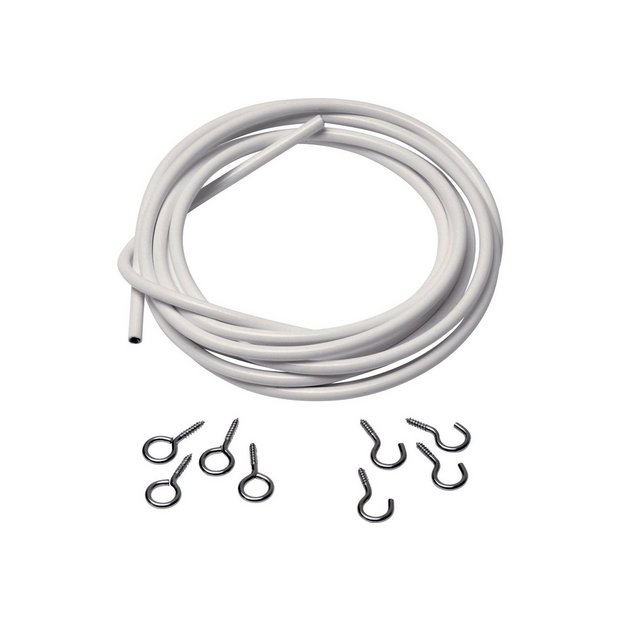4 Metres Hooks & Eyes UK Window Net Curtain Wire White Cord Cable 0.5 Metres 