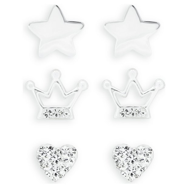 Buy Miss Glitter Set Of 3 Silver and Cubic Zirconia Stud Earring at