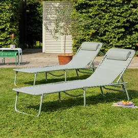 Argos Home Set of 2 Folding Metal Sun Loungers -  Green