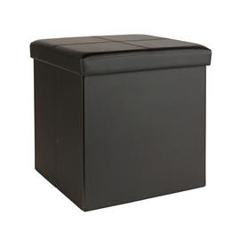 Argos Home Small Faux Leather Stitched Ottoman - Black