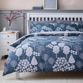 Habitat Cotton Nordic Trees Print Blue Bedding Set- Kingsize