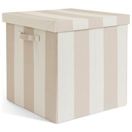 Habitat 40cm Fabric Storage Box with Lid - Natural Stripe