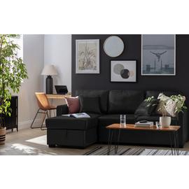 Habitat Reagan LH Faux Leather Storage Sofa Bed - Black