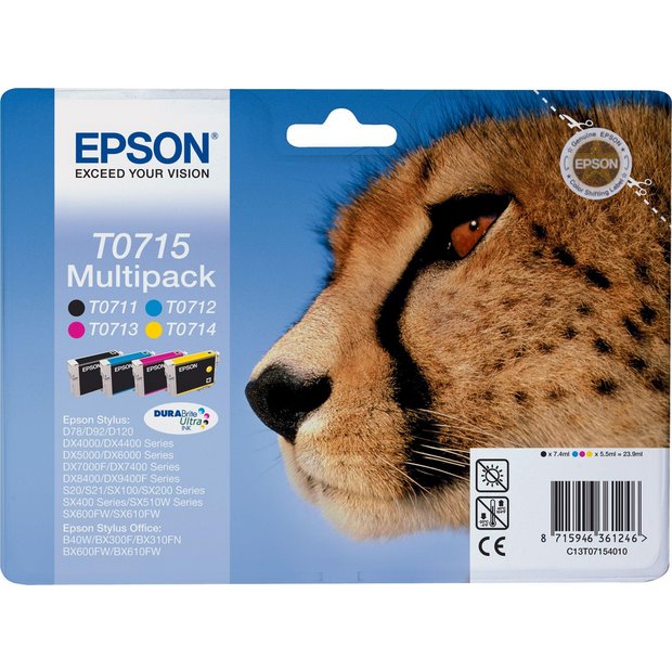 Buy Epson T0715 Cheetah Quad Multipack of Ink Cartridges at Argos.co