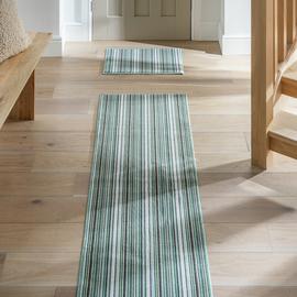 Habitat Skinny Stripe Green Runner & Mat Set - 180x57cm