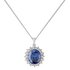Revere Silver Dark Blue CZ Oval Halo Pendant 18inch Necklace