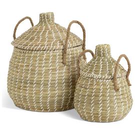Habitat Pack of 2 Seagrass Lidded Round Basket - Natural