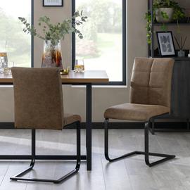 Argos Home Bronson Pair of Faux Leather Dining Chairs- Brown