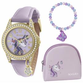 Tikkers Kids Lilac Bracelet, Purse & Unicorn Watch Gift Set