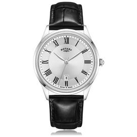 Rotary Men's Black Leather Silver Dial Watch