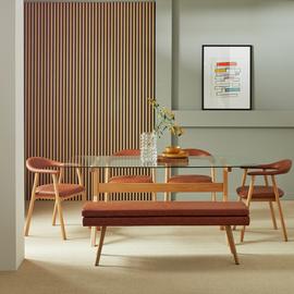 Habitat Zela Glass Natural Dining Table,1 Bench & 4Tan Chair