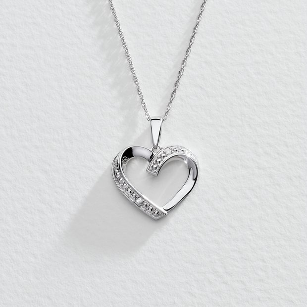 Sterling silver diamond heart pendant outlet necklace