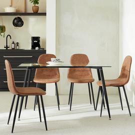 Habitat Beni Glass Oak Dining Table & 4 Tan Chairs