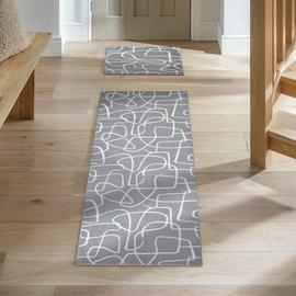 Habitat Scribble Washable Grey Runner & Mat Set - 180x57cm