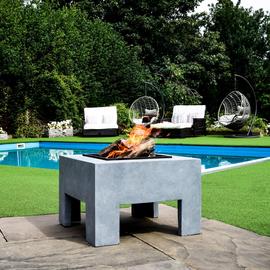 Ivyline Square Fire Pit and Square Console - Cement