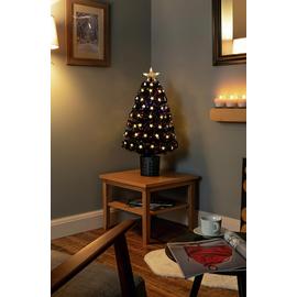 Premier Decorations 2.6ft White LED Fibre Optic Tree - Black