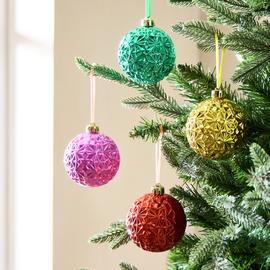 Habitat Pack of 4 Shatterproof Textured Christmas Bauble
