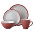 HOME 16 Piece Ribbed Stoneware Dinner Set - Pink
