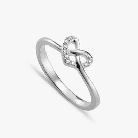 Revere Sterling Silver Diamond Studded Heart Knot Ring-Small