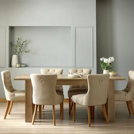 Argos Home Preston Ext Oak Dining Table And 6 Beige Chairs