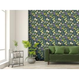 RHS Flower Medley Navy Wallpaper
