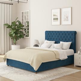 Aspire Taylor Superking Velvet End Lift Ottoman Bed - Navy
