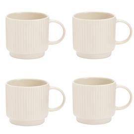 Argos Home Ribbed Set of 4 Stoneware Mugs - Cream