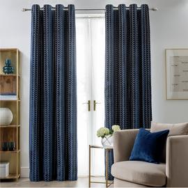 Habitat Velvet Jacquard Curtain - Blue