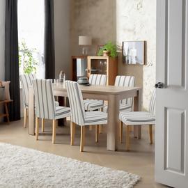 Argos Home Preston Oak Dining Table & 6 Stripe White Chairs