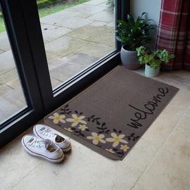 Mighty Mats Floral Grey Short Pile Doormat - 60x40cm