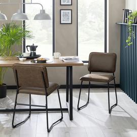 Argos Loft Living Pair of Faux Leather Dining Chairs-Brown