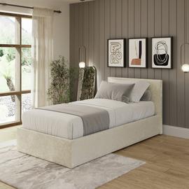 GFW Single Crushed Velvet End Lift Ottoman Bed- Cream