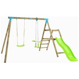 TP Wooden Double Swing Set, Glider, and Slide