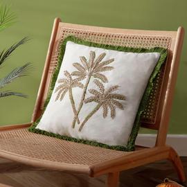 furn Palm Tree Motif Fringe Cushion - Green - 45x45cm