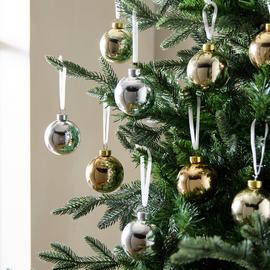 Argos Home Pack of 9 Glass Christmas Baubles - Silver & Gold