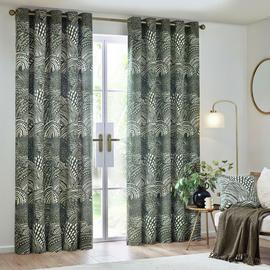 Hoem Nola Fully Lined Eyelet Curtains - Olive