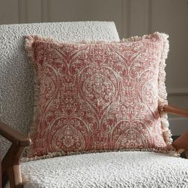 Paoletti Durelle Damask Fringed Cushion - Coral - 50x50cm