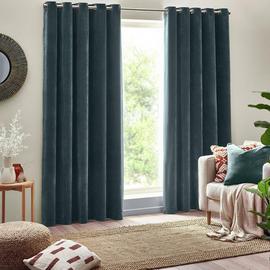 Yard Chenille Plain Fully Lined Eyelet Curtains - Marine