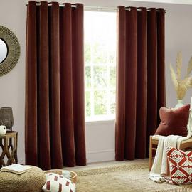 Yard Chenille Plain Fully Lined Eyelet Curtains - Nutmeg
