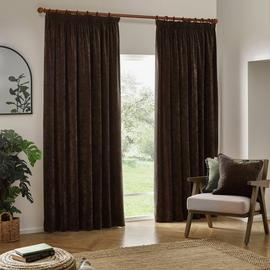 Yard Chenille Plain Fully Lined Pencil Pleat Curtains- Brown