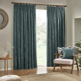 Yard Chenille Plain Fully Lined Pencil Pleat Curtains-Marine