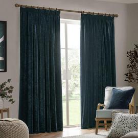 Yard Chenille Plain Fully Lined Pencil Pleat Curtains - Navy