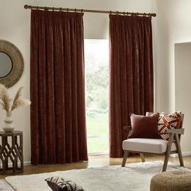 Yard Chenille Plain Fully Lined Pencil Pleat Curtains-Nutmeg