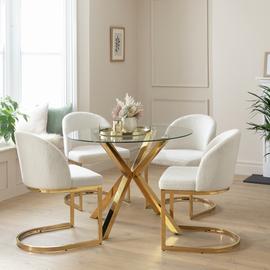 Argos Home Alice Glass Gold Dining Table & 4 White Chairs