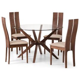 Julian Bowen Chelsea Walnut Dining Table & 4 Brown Chairs