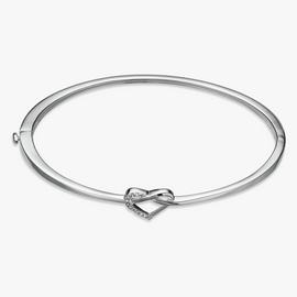 Revere Sterling Silver Diamond Studded Heart Knot Bangle