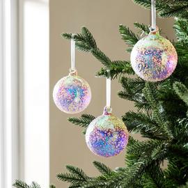 Argos Home Pack of 3 Iridescent Glass Christmas Baubles