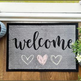 My Mats Welcome Grey Hearts Short Pile Doormat - 75x50cm